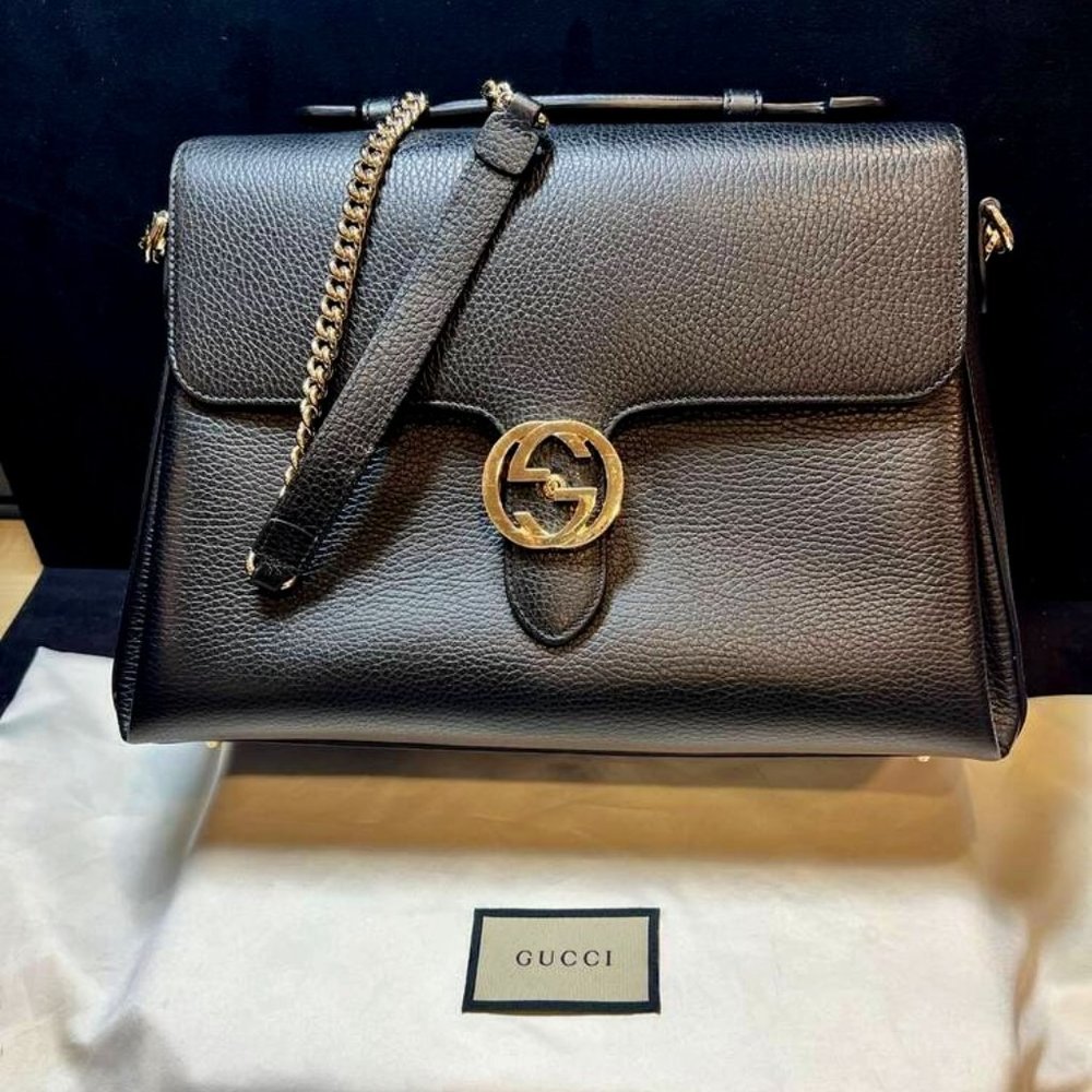 GUCCI Dollar Calfskin Medium Interlocking G Top Handle Shoulder Bag LS(327980)